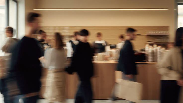 Busy trade counter with professional buyers